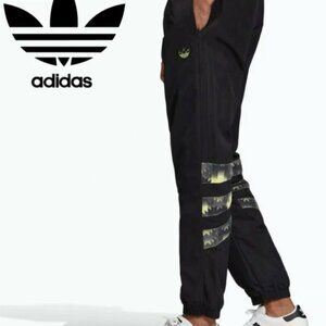 Adidas Football Track Pants Mens Medium Nylon Black Aztec Lined Baggy NEW